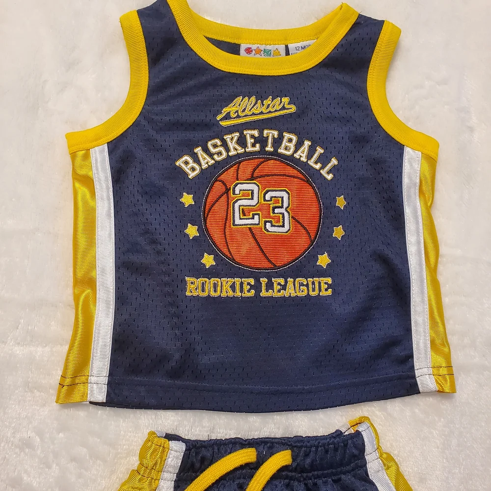 Kids Basketball Tank Top and Shorts Set - Navy and Yellow #23 - Picture 2 of 4